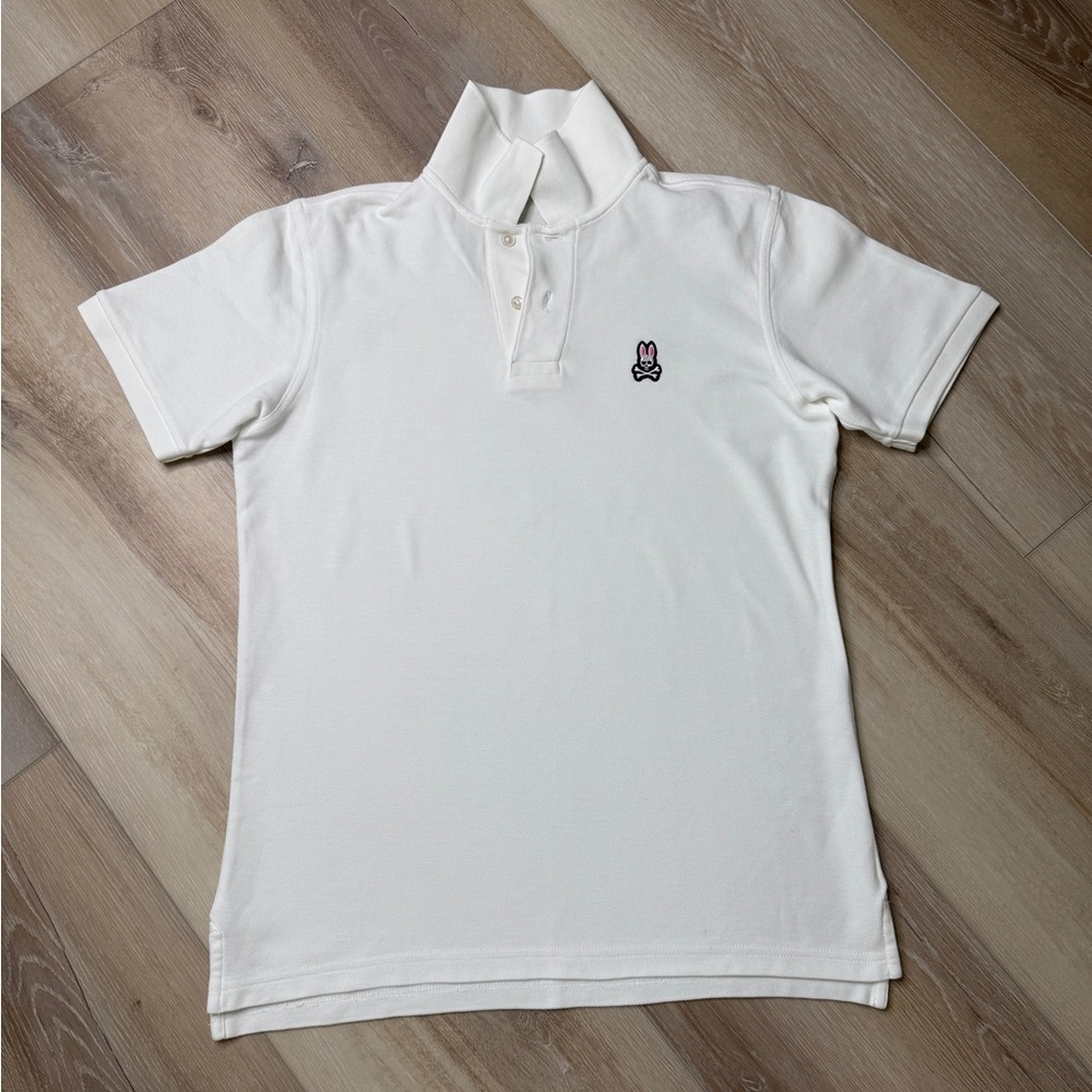 Psycho Bunny Men's White Polo Shirt Men’s Size L | Skull Bunny Logo Designer
